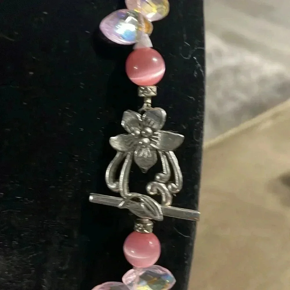 Vintagee moonstone crystal glass beaded necklacece